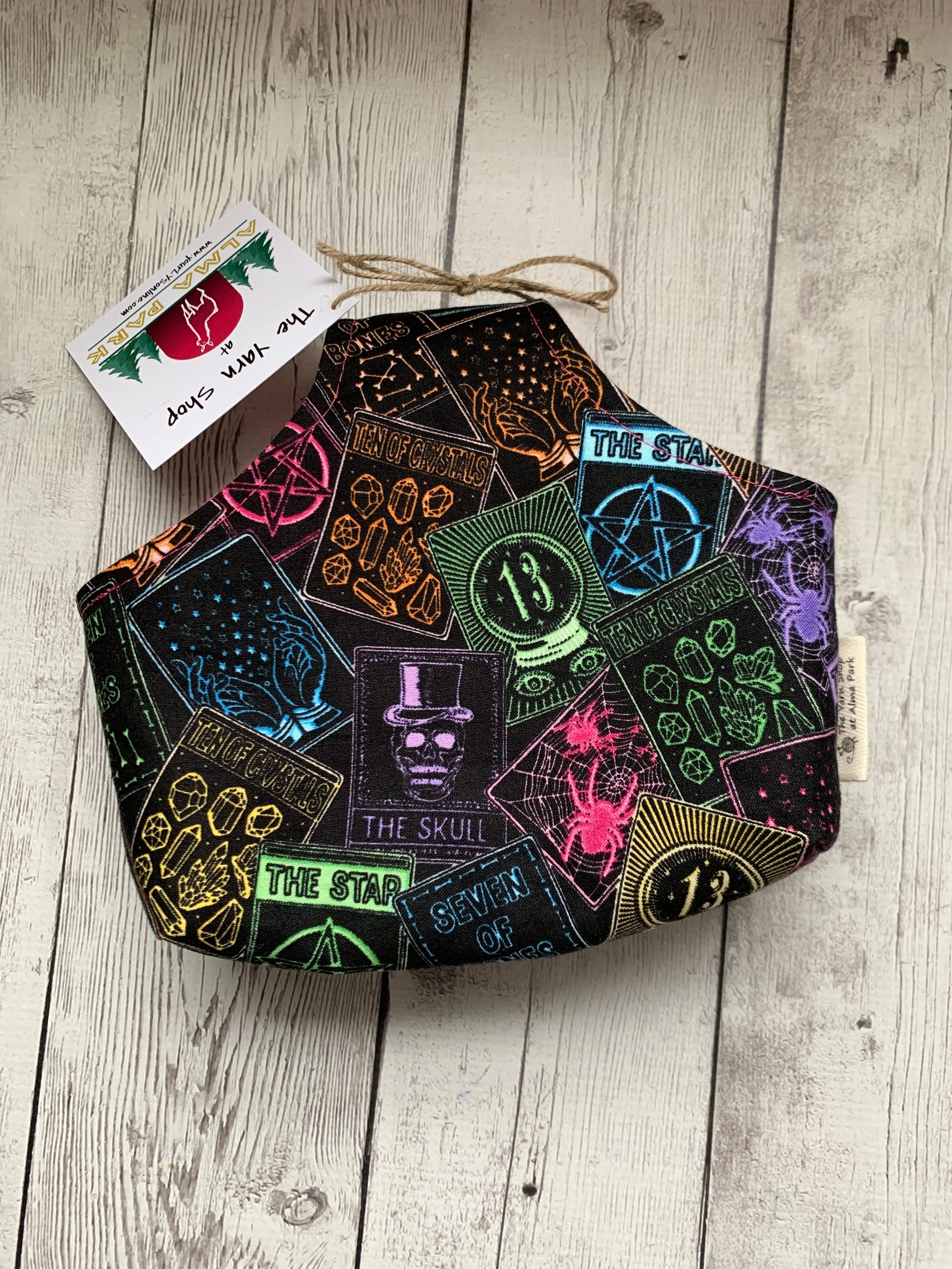 Handle Project Bag by Rose (Small)- Perfect for SOCK Knitters -  Tarot Cards with Pink